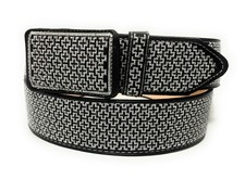 CINTO  CHARRO BORDADO HILO PLATEADO. MENS WESTERN BLACK VAQUERO LEATHER BELT picture