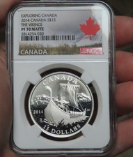 2014 Canada 15 Dollars 9999 Silver Vikings Matte NGC PF70 Exploring Canada picture