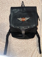 Harley Davisons Mead Leather and Canvas Backpack Vintage 90s Black Rare picture