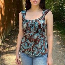 NWT VTG Y2K Self Esteem Womens Size 1X Babydoll Brown Blue Top Fairy Butterfly picture