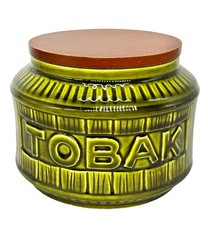 Vintage Schramberg West Germany Ceramic Tobacco Jar Tobak Teak Wood Lid MCM 5604 picture