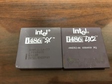 LOT OF 2 INTEL i486 VINTAGE CPU PROCESSORS GOLD SX + DX2 CIRCA 1989 picture