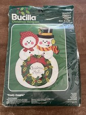 Vintage BUCILLA Jeweled Christmas MAIL BAG Snowman FROSTY COUPLE 48642 Kit picture