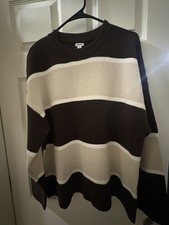 Garage Roxy Supersoft Striped Crewneck Sweater Women’s L- Brown/rainy Day/white picture