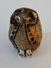 Vintage 1970s British Brutalist Studio Pottery Owl Sculpture Big Eyes picture
