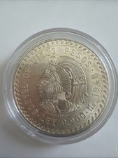 Mexico cinco 5 Pesos 1948 Cuauhtemoc The Last Aztec Emperor, Silver Coin .900. picture