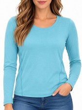 Talbots Womens Long Sleeve Tee Shirt Top Aqua Blue Cotton Modal Sp Petite picture