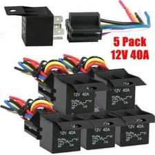 5X 12V 30/40 Amp 5-Pin SPST Automotive Relay with Wires & Harness Socket Set picture