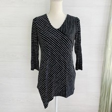 Travelers by Chico’s - Black & white striped asymmetrical tunic top, sz 0 picture