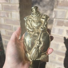 Vintage 1998 Brass Virginia Metalcrafters Snowman Stocking Wreath Holder picture