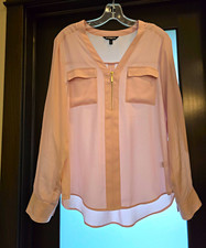 Express Women's Pink Chiffon V-Neck Zip Front Long Sleeve Blouse, Size M picture