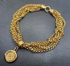 VTG 80s Carolee Multi Strand Rolo Chain Necklace Wax Seal Medallion Statement picture