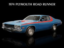 1974 Plymouth Road Runner in Blue & Red NEW Metal Sign: 12x16