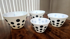Vtg 1955 MCM Fire King Black Polka Dot 4pc Set - Beautiful  Nesting Bowls picture