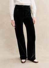 New Sézane Clayton Black Velvet Wide Leg Bridge Pants Womens FR 44 US 12 RARE picture