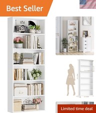 6 Tier Tall Bookshelf and Bookcase with Open Display Shelves, White picture