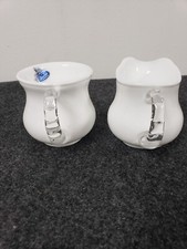 Fenton Silver Crest Creamer And Open Glass Sugar Bowl White Opalescent vintage picture