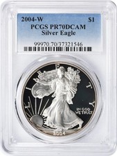 2004-W American Silver Eagle Dollar PR70DCAM PCGS Proof 70 Deep Cameo picture