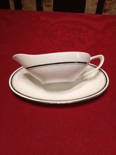 Imperial Bone China Fukagawa Japan Platinum Band Gravy Boat w/ Underplate picture
