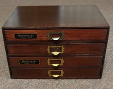 Old 4 Drawer Monocraft Initials Antique Wood Cabinet Apothecary Desktop Display picture