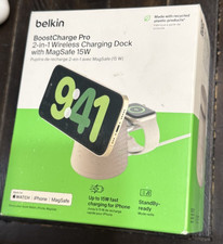 Belkin BoostCharge Pro 2-in-1 Wireless Charging Dock with MagSafe 15W - Sand NEW picture