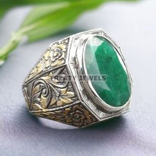 Emerald Oval Cut Gemstone With 14K Solid White Gold Ring For Men's #584 picture