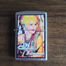 Vintage ROMAN Chrome Flip-Top Lighter w/Photo Of Cyndi Lauper Graphic picture