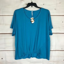 NY Collection Top Womens 2X Blue Keyhole Neck Blouse Short Sleeve Knit Pullover picture