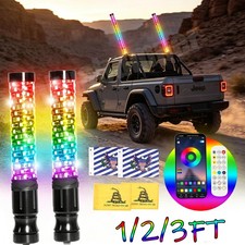2X 1FT/2FT/3FT LED Spiral Fat Whip Lights Antenna RGB Chasing For UTV ATV picture