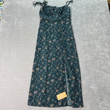 Shein Frenchy Womens Midi Dress M Green Teal Floral Sweetheart Slit Cottagecore picture