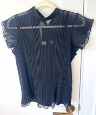 ASOS DESIGN Women's Black Sheer Pleated Chiffon High Neck Tie Blouse 8 picture