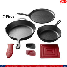 Lodge Classic Seasoned Cast Iron 7-Piece Skillet Cookware Set Pots Pans picture