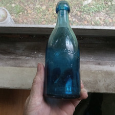 PRETTY BLUE DYOTTVILLE GLASS WORKS PHILADA 1860s CIVIL WAR ERA SQUAT SODA BOTTLE picture