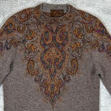 Bogner Womens Brown Paisley Intarsia Wool Blend Knit Crew Neck Sweater Sz 8 VTG picture