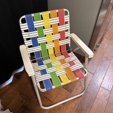 Vintage Red Orange Green Aluminum Beach Lawn Chair Outdoor Folding Nylon Webbed picture