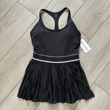 NEW ATHLETA Power Serve Tank Dress Black LARGE Womens Pleats Tennis Pickleball picture