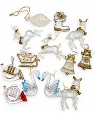 Lot of 13 Vintage Acrylic Plastic Christmas Ornaments Swans Deer Bells picture