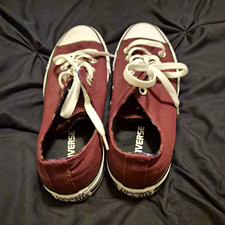 Converse All Star Low Top Canvas Lace-Up Sneakers Rubber Outsole Burgundy/Plaid picture