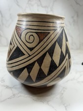 Studio Pottery Vase Planter Brown And Blue Abstract Floral Glazed Signed picture