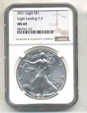 .999 ONE OZ 2021 American Silver Eagle Coin 999 T 2 NGC MS69 1 OUNCE COIN#1404 picture