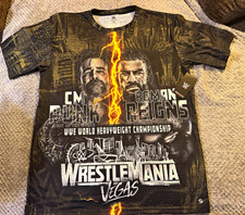 WWE ProSphere Authentic WrestleMania Vegas CM Punk vs Roman Reigns Shirt L picture