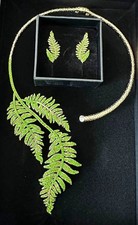 Heidi Daus “Le Fern” Leaf Collar Necklace & Omega Pierced Earrings Set picture