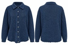 Vintage 90s L.L. Bean Blue Openwork Cotton Cardigan Sweater XL Made in Scotland picture