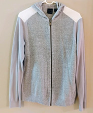 Armani Exchange A|X Mens Large Gray Full Zip Knit Hoodie Sweater Colorblock picture