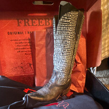 Freebird Woodland Women’s Knee High Western Boots Leather Black/Gray Croc US 8 picture