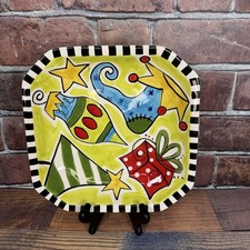 Vtg Vicki Carroll Pottery Christmas Cheer Christmas Square Platter Magnolia Lane picture