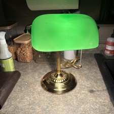 Green Glass Bankers Desk Lamp,Antique Desk Lamps with Brass Base EXCELLENT COND. picture