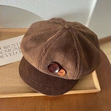 Women Corduroy Beret Newsboy Hat Vintage Octagonal Cabbie Painter Cap Adjustable picture