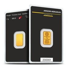 2 Gram Argor Heraeus Gold Bar (New w/ Assay) picture