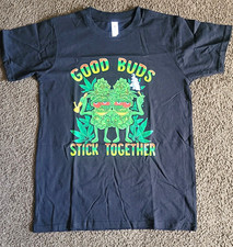 Good Buds Stick Together Cannabis Graphic Men's Black T-Shirt L Crew Neck picture